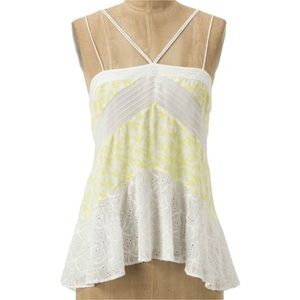 Anthro Leifnotes yellow birds spaghetti straps eyelet trim top, size 4